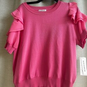 NWT Nanette Lepore Bold Pink Ruffle Puff Sleeve Sweater